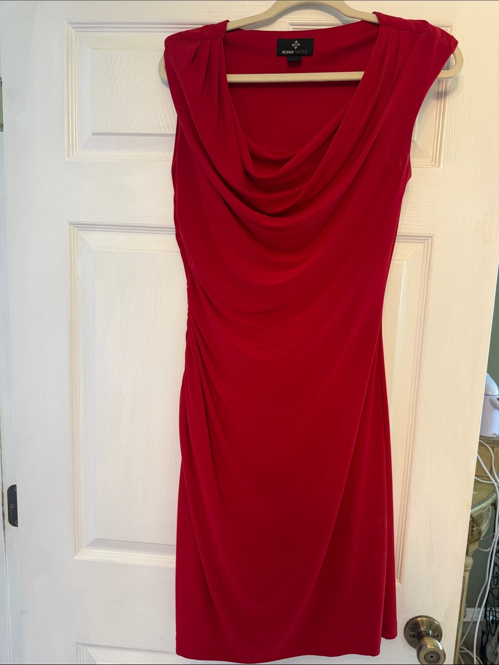 Ronni Nicole Red Cowl Neck Midi Dress